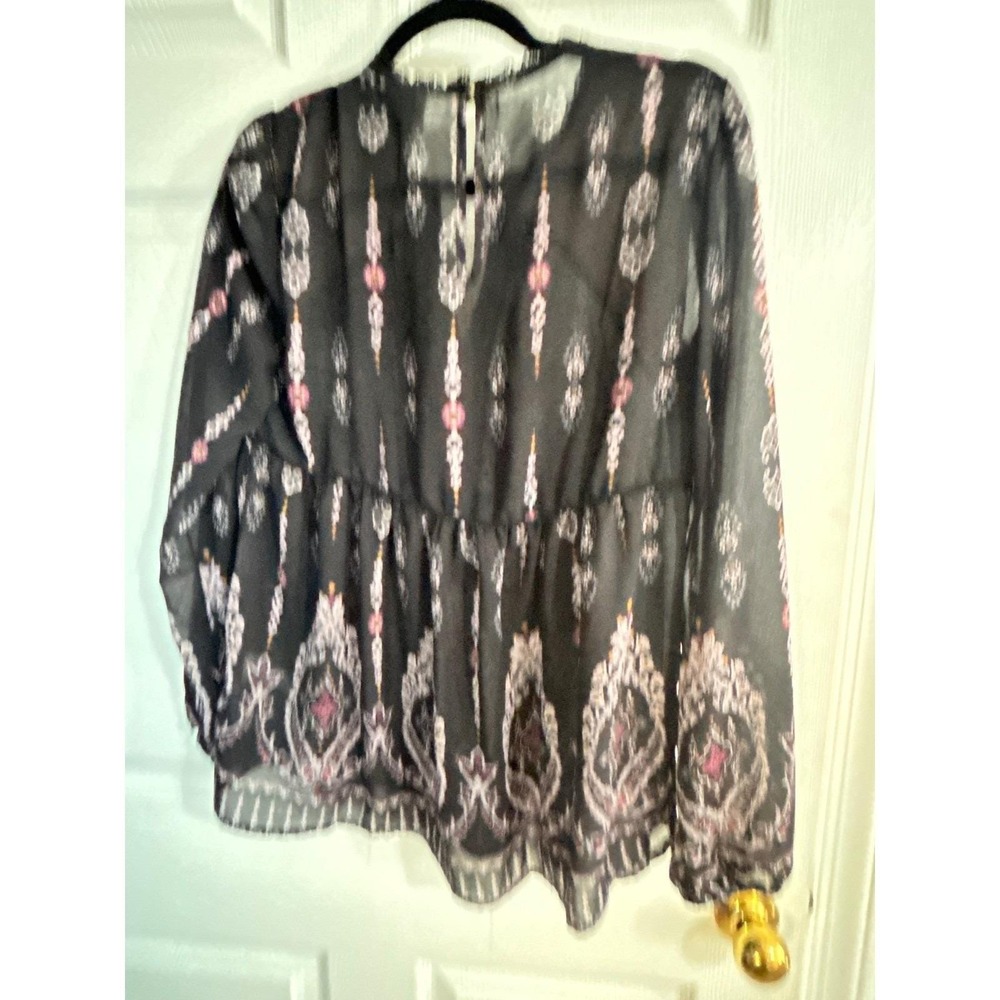 Knox Rose Peasant Blouse Womens Medium Black Boho Velvet Paisley Ethereal Top - Picture 11 of 12
